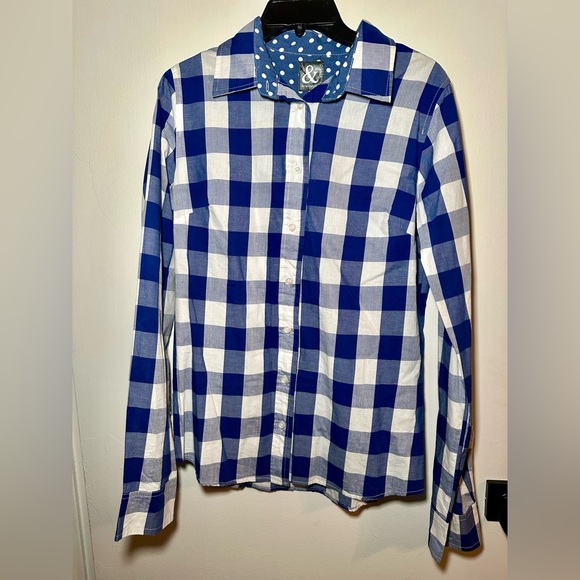Ampersand Ave blue and white gingham button down Size XL - Picture 1 of 11